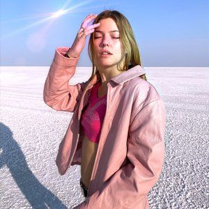 VINTAGE PINK LEATHER BIKER JACKET